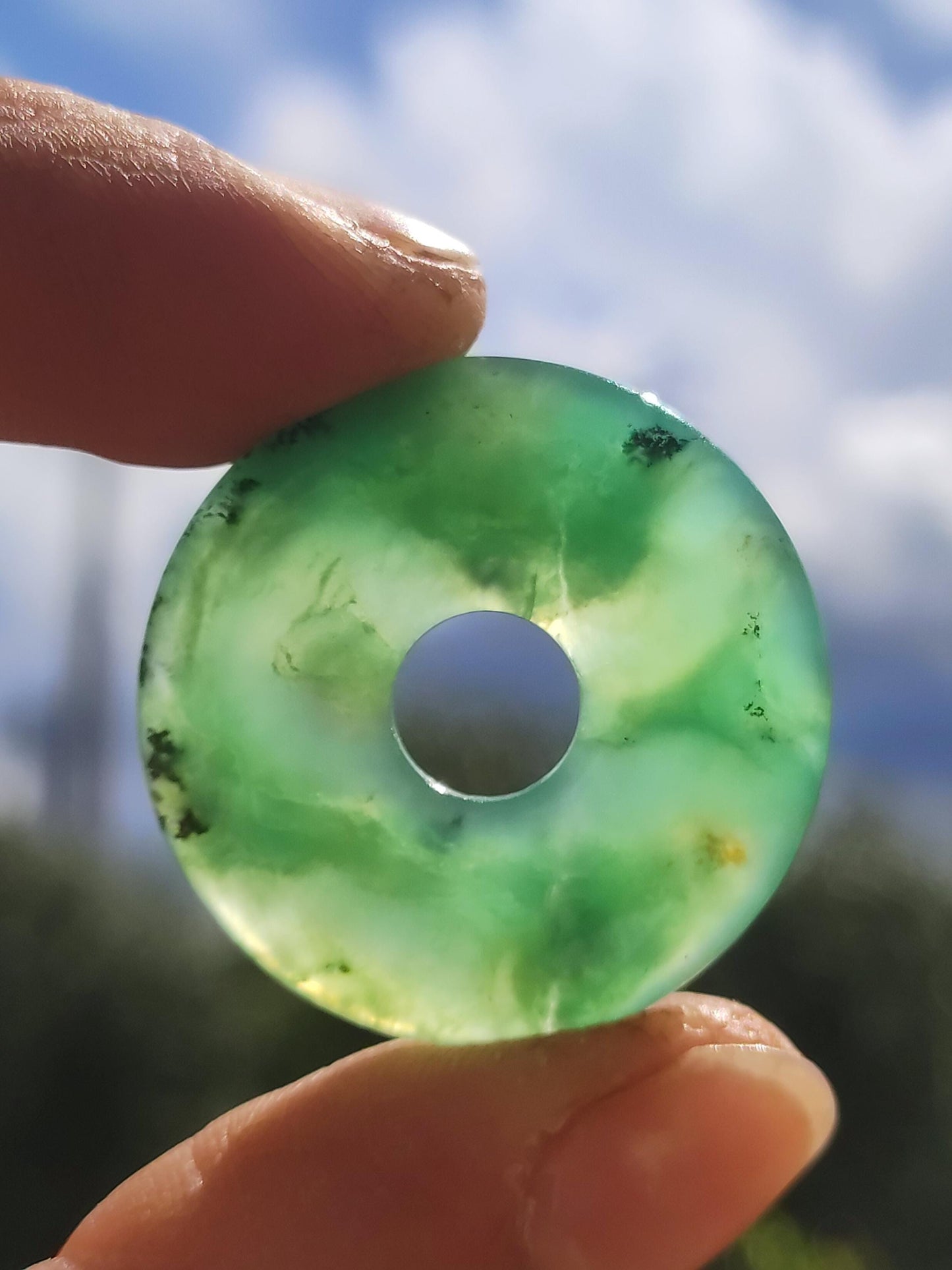 Chrysoprase Gemstone Donut Necklace Green Natural GOA Boho Hippie Ethnic Protection Symbol Healing Stone Collector Unique Man Woman He She Gift Pendant