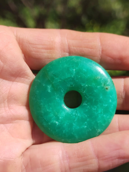 Chrysoprase Gemstone Donut Necklace Green Natural GOA Boho Hippie Ethnic Protection Symbol Healing Stone Collector Unique Man Woman He She Gift Pendant