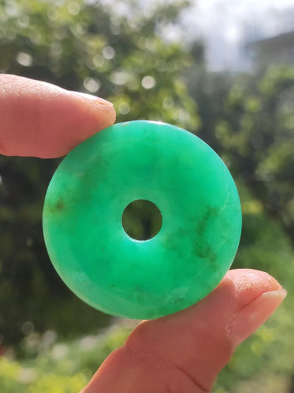Chrysoprase Gemstone Donut Necklace Green Natural GOA Boho Hippie Ethnic Protection Symbol Healing Stone Collector Unique Man Woman He She Gift Pendant