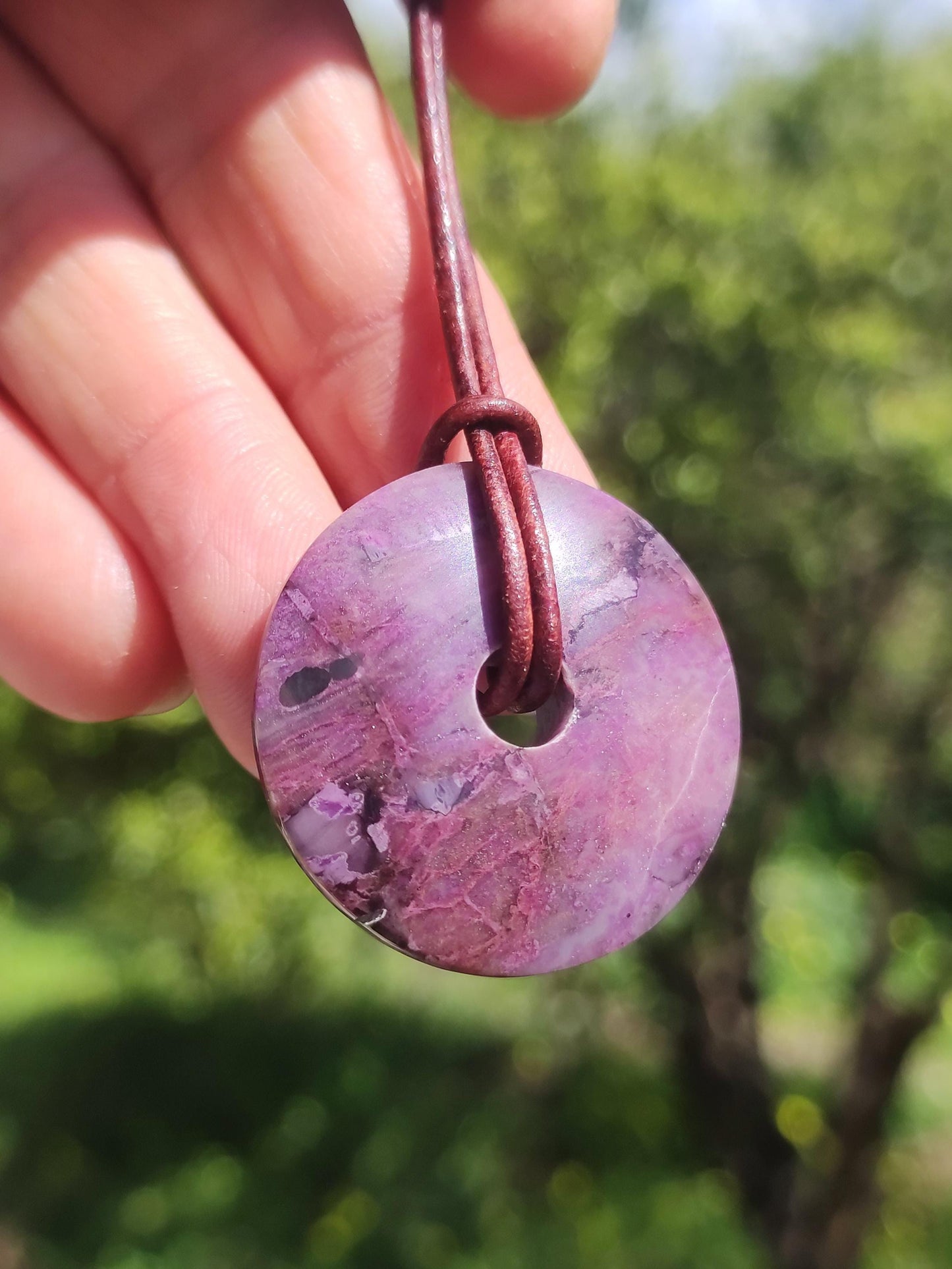 Sugilite protection donut gemstone crystal healing stone rarity rare collector sugilite purple pendant round gift man woman he her friend violet
