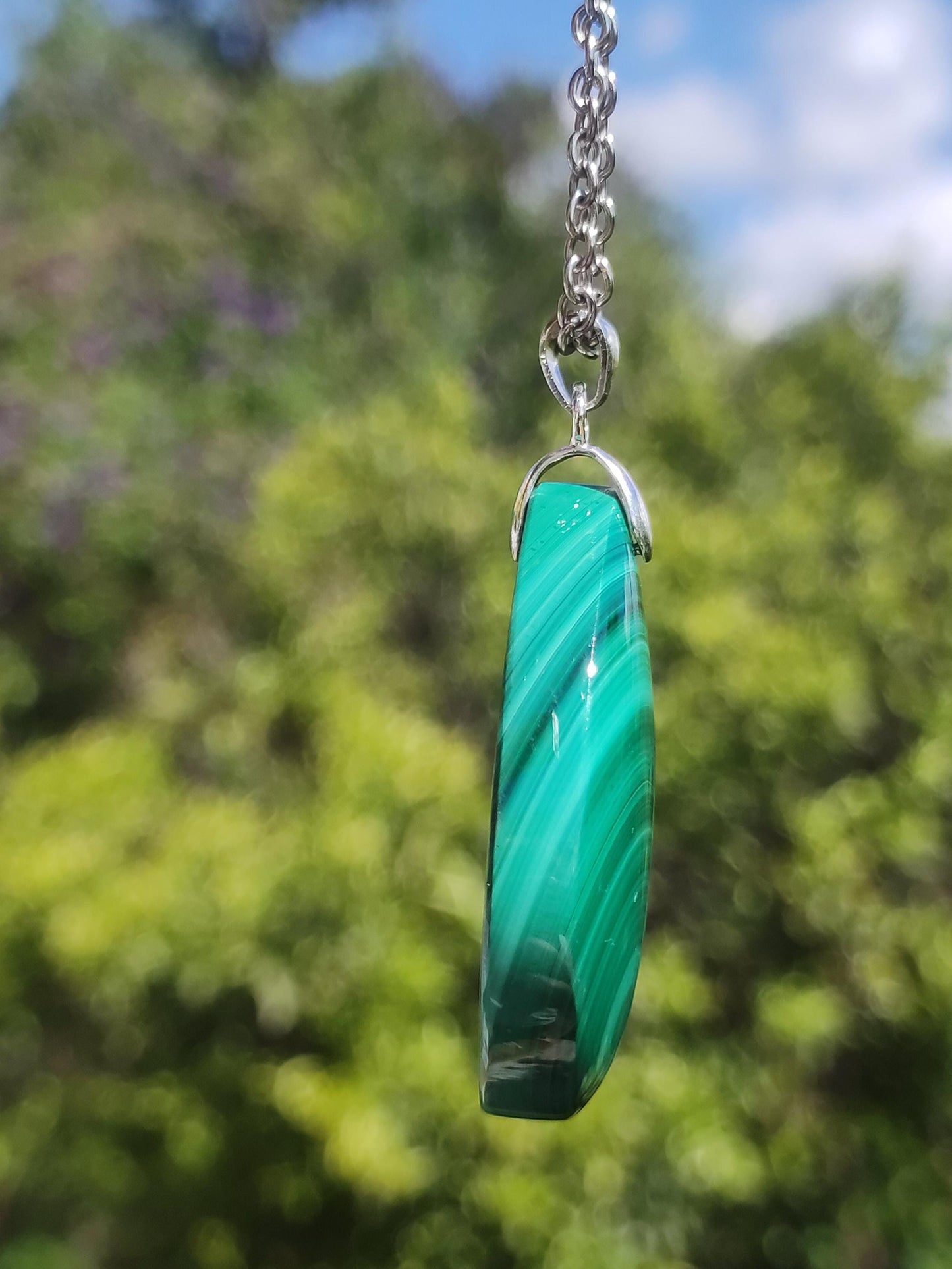 Malachit - 925 Silber Edelstein Kette Heilstein Natur grün Rarität Edel Mann Frau Geschenk Er Sie Freundin Energie Glück Kristall Vintage
