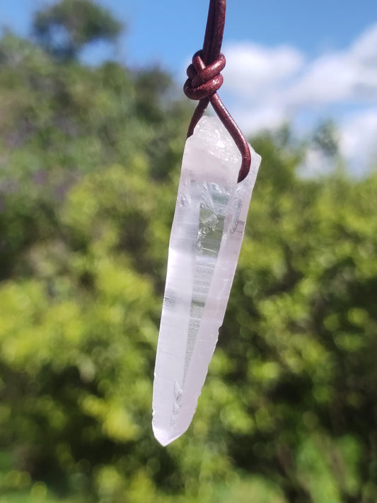Lemurian Quarz ~ Edelstein Kette klar Hippie Goa Boho Tibet Ethno Natur Heilstein Kraft Anhänger Mann Frau Geschenk Rarität