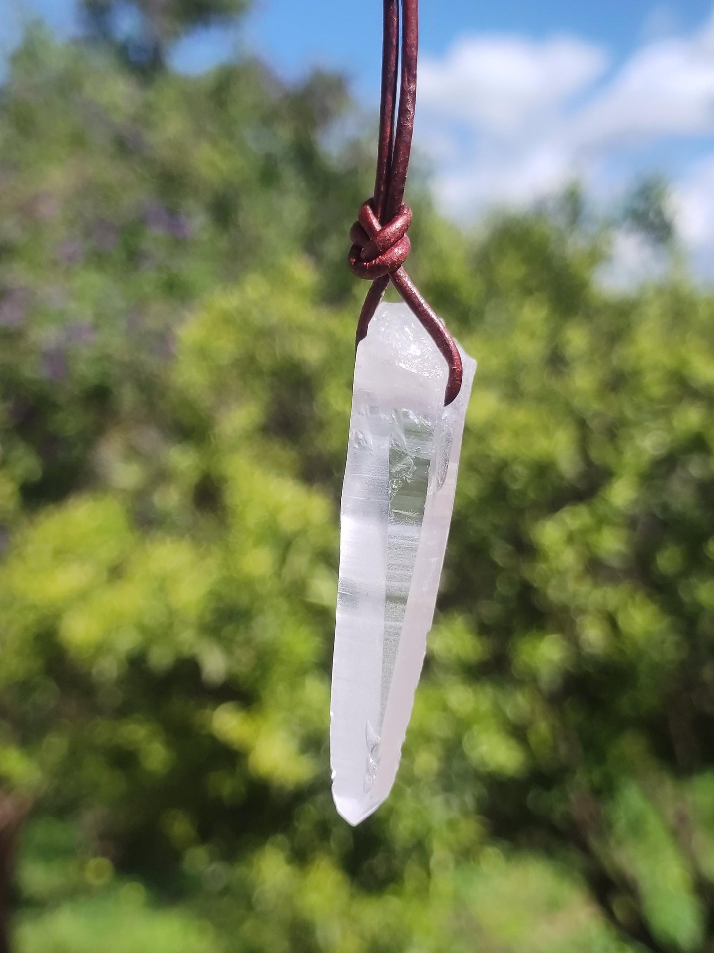 Quartz lémurien ~ Collier de pierres précieuses clair Hippie Goa Boho Tibet Ethnique Pierre de guérison naturelle Pendentif de puissance Homme Femme Cadeau Rareté