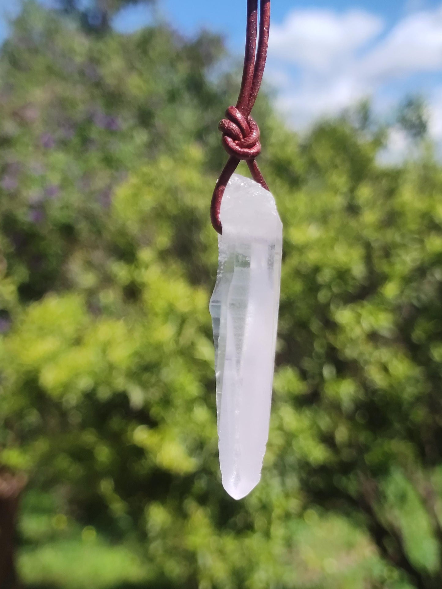 Quartz lémurien ~ Collier de pierres précieuses clair Hippie Goa Boho Tibet Ethnique Pierre de guérison naturelle Pendentif de puissance Homme Femme Cadeau Rareté