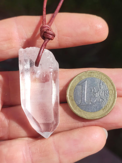 Quartz lémurien ~ Collier de pierres précieuses clair Hippie Goa Boho Tibet Ethnique Pierre de guérison naturelle Pendentif de puissance Homme Femme Cadeau Rareté