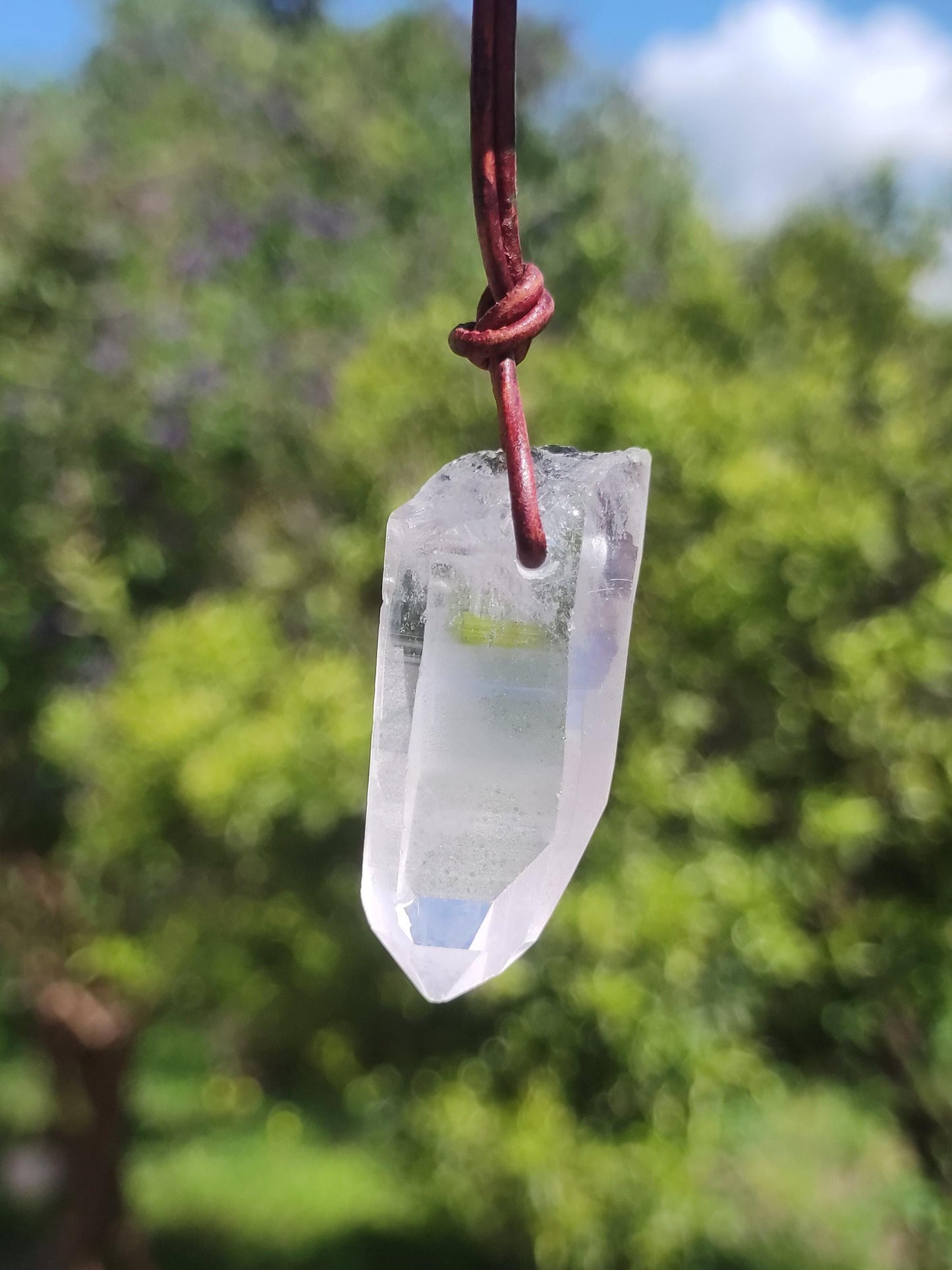 Quartz lémurien ~ Collier de pierres précieuses clair Hippie Goa Boho Tibet Ethnique Pierre de guérison naturelle Pendentif de puissance Homme Femme Cadeau Rareté