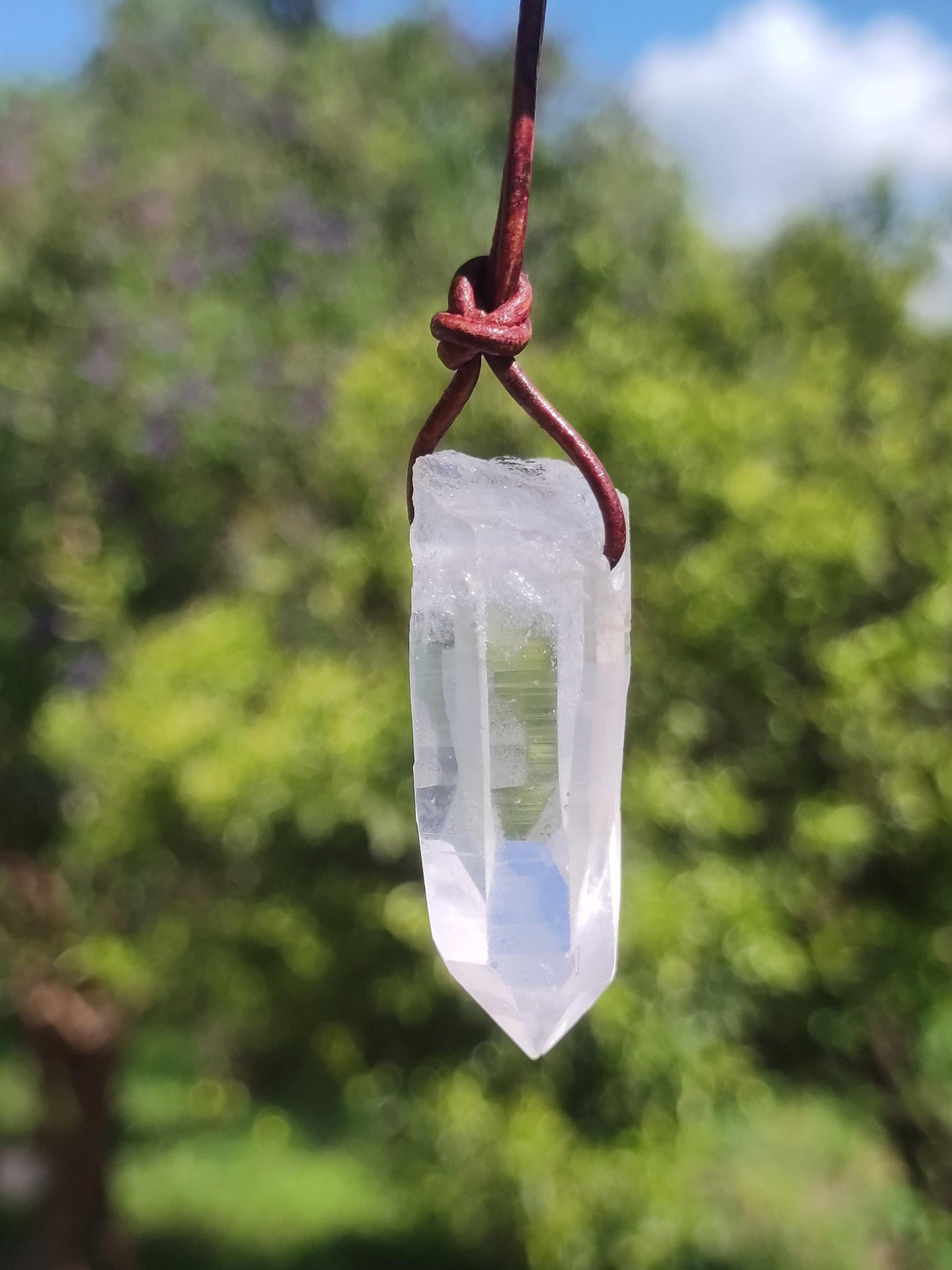 Quartz lémurien ~ Collier de pierres précieuses clair Hippie Goa Boho Tibet Ethnique Pierre de guérison naturelle Pendentif de puissance Homme Femme Cadeau Rareté
