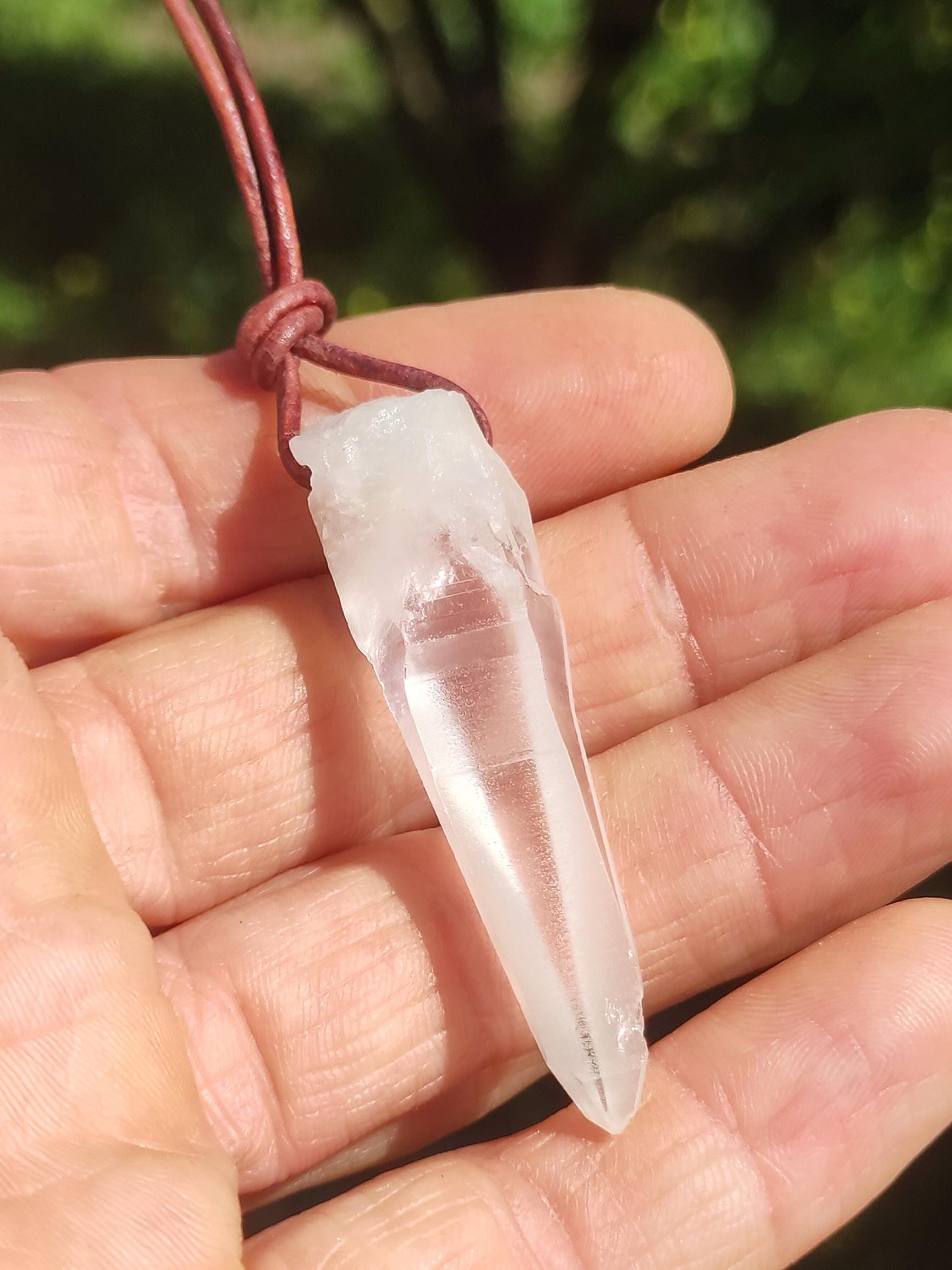 Quartz lémurien ~ Collier de pierres précieuses clair Hippie Goa Boho Tibet Ethnique Pierre de guérison naturelle Pendentif de puissance Homme Femme Cadeau Rareté