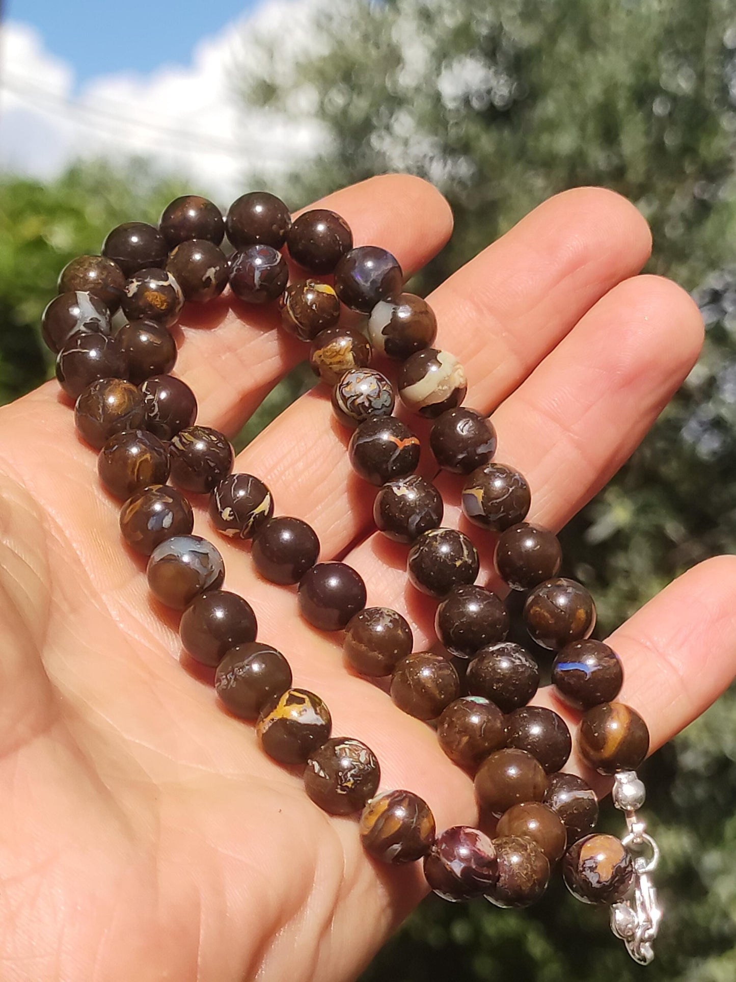 Opale Boulder Australie - Perles de pierres précieuses chaîne 8,5mm méditation chapelet mantra boho pierre de guérison chakra cristal rareté rare