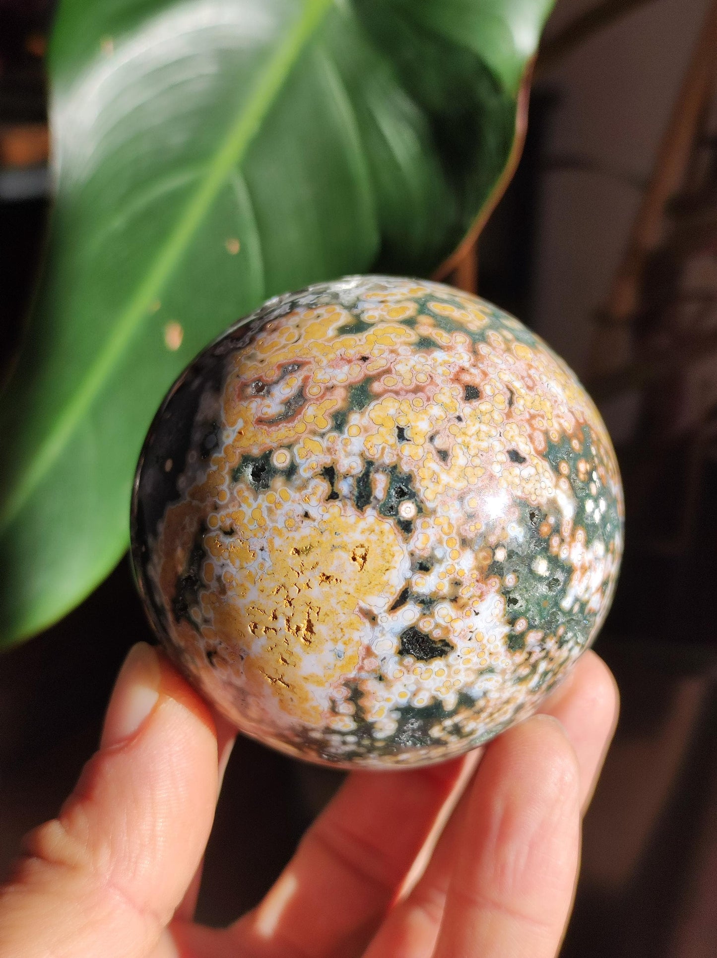 XL 8 brins Jaspe océan orbiculaire multicolore - Sphère de pierre précieuse Pierre de guérison naturelle Décoration Cristal Cadeau Lui Elle Homme Femme Maison Appartement Énergie Rare