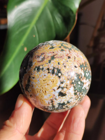 XL 8 brins Jaspe océan orbiculaire multicolore - Sphère de pierre précieuse Pierre de guérison naturelle Décoration Cristal Cadeau Lui Elle Homme Femme Maison Appartement Énergie Rare
