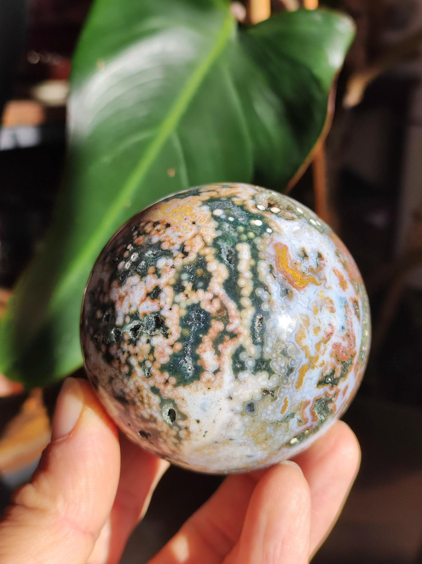 XL 8 brins Jaspe océan orbiculaire multicolore - Sphère de pierre précieuse Pierre de guérison naturelle Décoration Cristal Cadeau Lui Elle Homme Femme Maison Appartement Énergie Rare