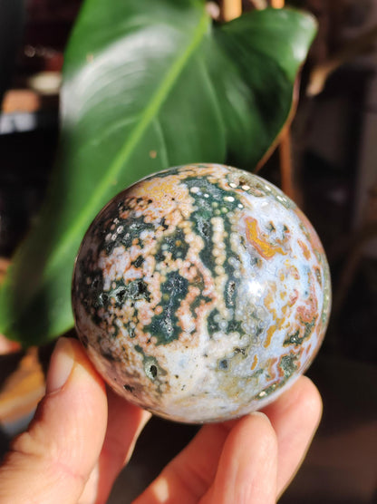 XL 8 brins Jaspe océan orbiculaire multicolore - Sphère de pierre précieuse Pierre de guérison naturelle Décoration Cristal Cadeau Lui Elle Homme Femme Maison Appartement Énergie Rare