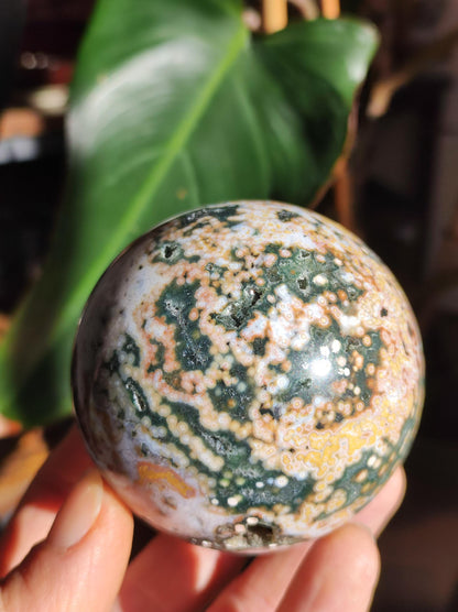 XL 8 brins Jaspe océan orbiculaire multicolore - Sphère de pierre précieuse Pierre de guérison naturelle Décoration Cristal Cadeau Lui Elle Homme Femme Maison Appartement Énergie Rare