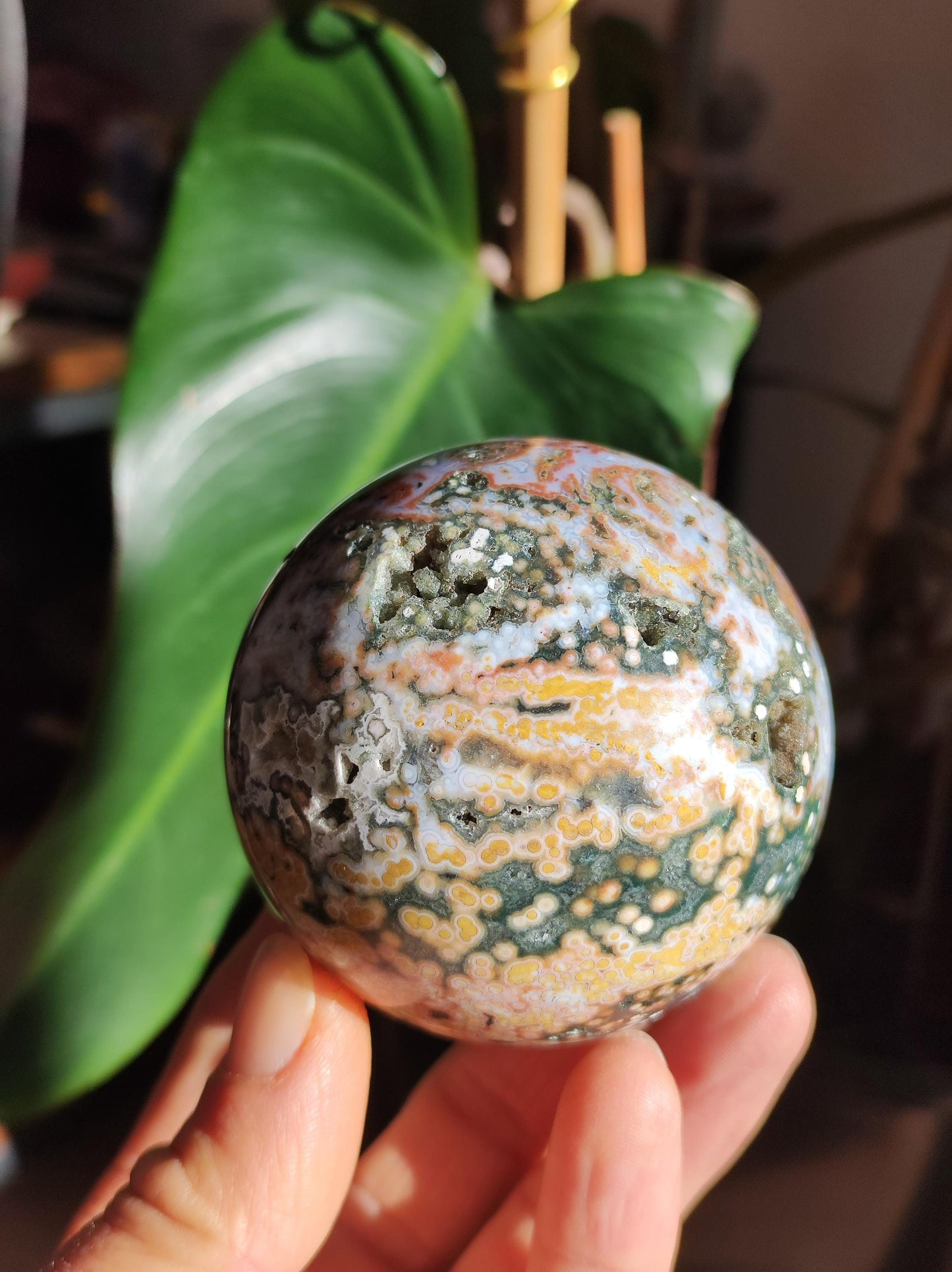 XL 8 brins Jaspe océan orbiculaire multicolore - Sphère de pierre précieuse Pierre de guérison naturelle Décoration Cristal Cadeau Lui Elle Homme Femme Maison Appartement Énergie Rare