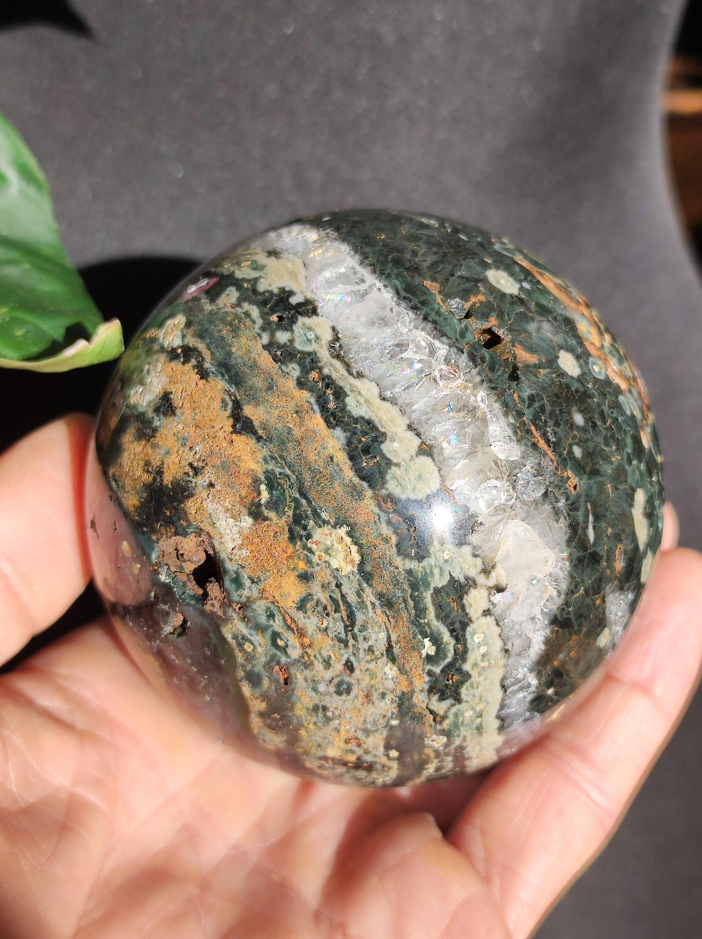 XXL 8 fils Jaspe océanique oriculaire vert pierre précieuse sphère pierre de guérison naturelle décoration cristal cadeau lui elle homme femme maison appartement énergie rare
