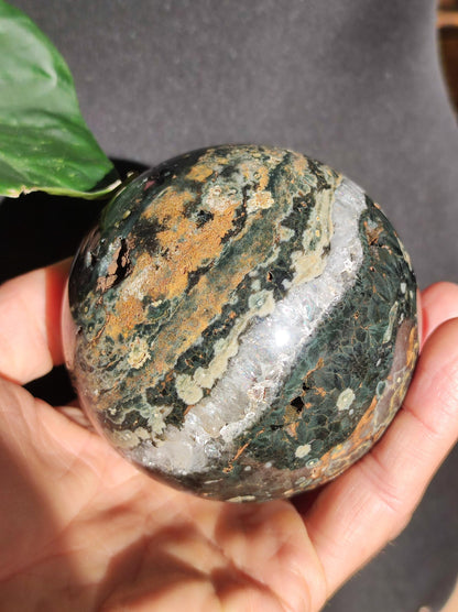 XXL 8 fils Jaspe océanique oriculaire vert pierre précieuse sphère pierre de guérison naturelle décoration cristal cadeau lui elle homme femme maison appartement énergie rare