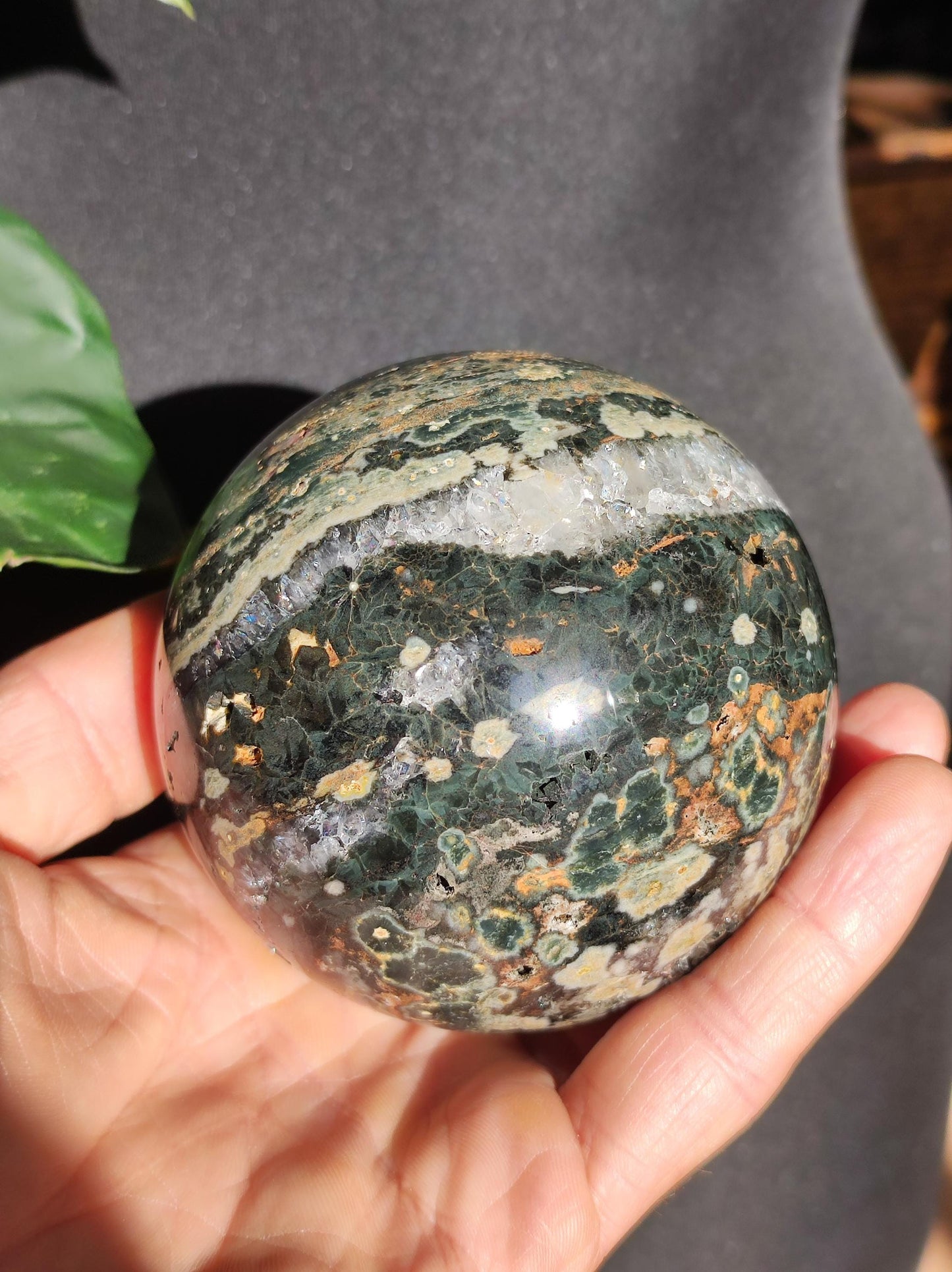 XXL 8 fils Jaspe océanique oriculaire vert pierre précieuse sphère pierre de guérison naturelle décoration cristal cadeau lui elle homme femme maison appartement énergie rare
