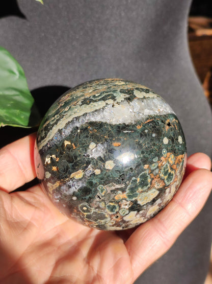 XXL 8 fils Jaspe océanique oriculaire vert pierre précieuse sphère pierre de guérison naturelle décoration cristal cadeau lui elle homme femme maison appartement énergie rare