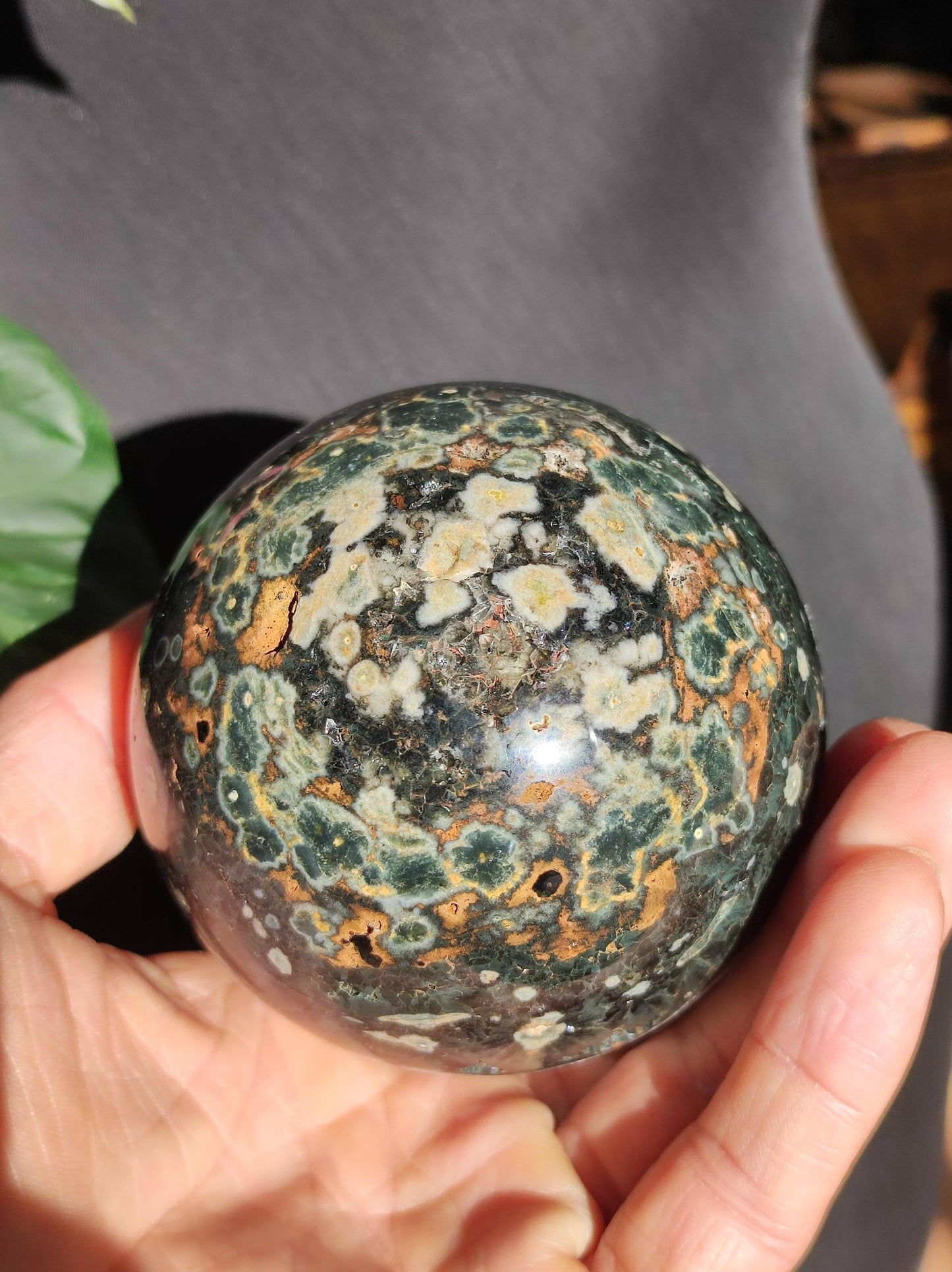 XXL 8 fils Jaspe océanique oriculaire vert pierre précieuse sphère pierre de guérison naturelle décoration cristal cadeau lui elle homme femme maison appartement énergie rare