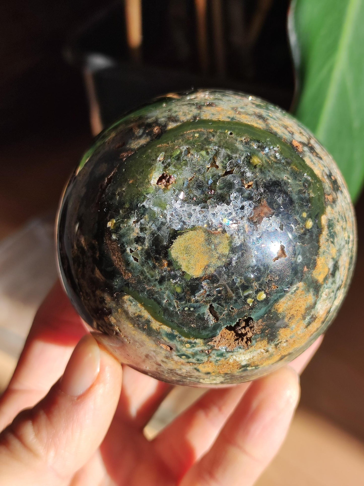 XXL 8 fils Jaspe océanique oriculaire vert pierre précieuse sphère pierre de guérison naturelle décoration cristal cadeau lui elle homme femme maison appartement énergie rare