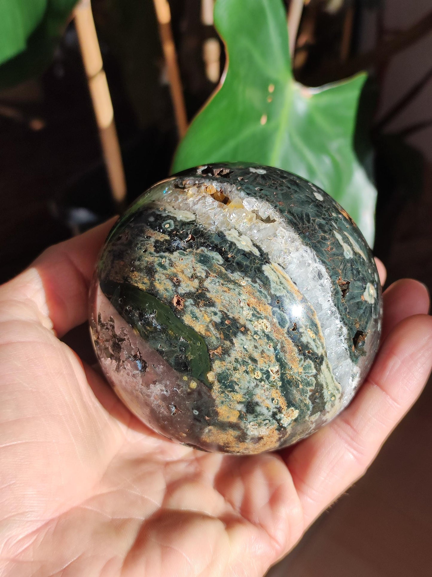 XXL 8 fils Jaspe océanique oriculaire vert pierre précieuse sphère pierre de guérison naturelle décoration cristal cadeau lui elle homme femme maison appartement énergie rare