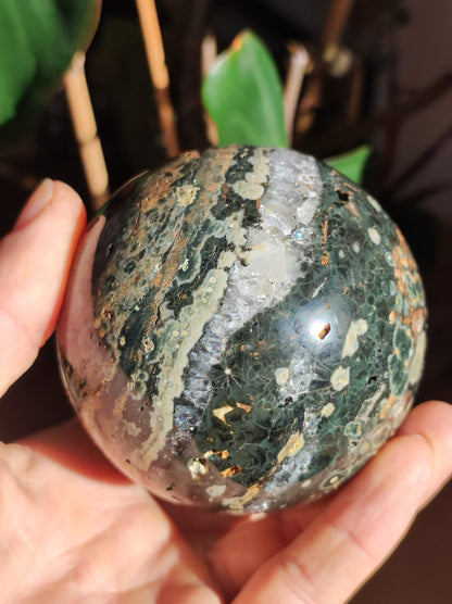 XXL 8 fils Jaspe océanique oriculaire vert pierre précieuse sphère pierre de guérison naturelle décoration cristal cadeau lui elle homme femme maison appartement énergie rare