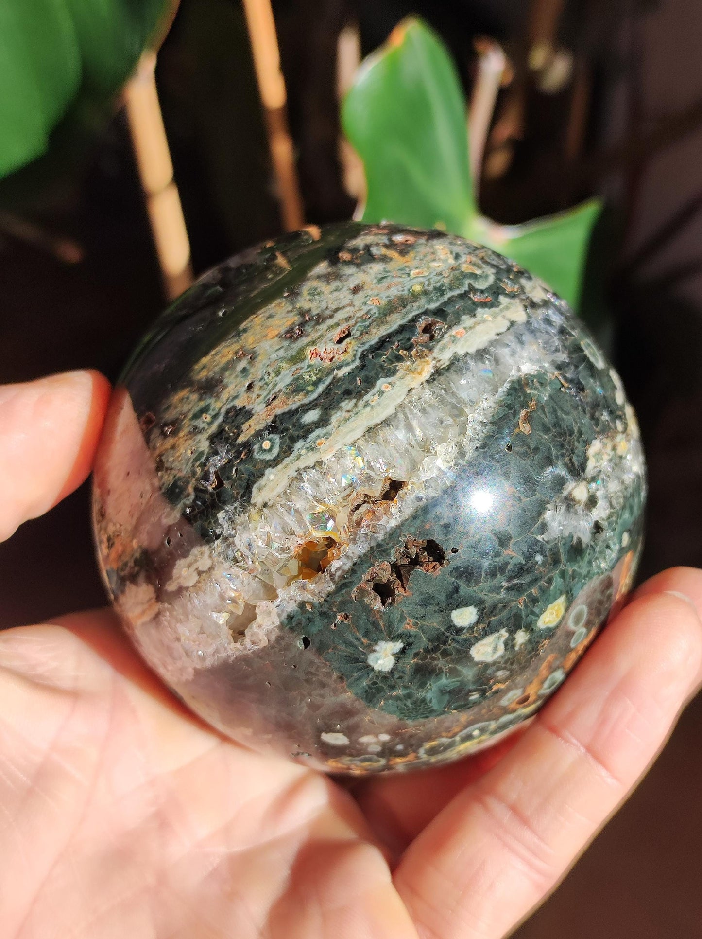 XXL 8 fils Jaspe océanique oriculaire vert pierre précieuse sphère pierre de guérison naturelle décoration cristal cadeau lui elle homme femme maison appartement énergie rare