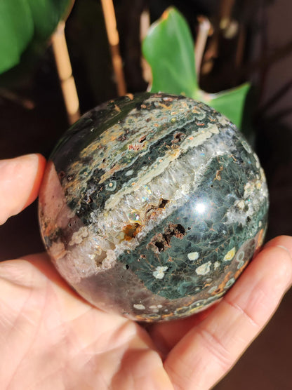 XXL 8 fils Jaspe océanique oriculaire vert pierre précieuse sphère pierre de guérison naturelle décoration cristal cadeau lui elle homme femme maison appartement énergie rare