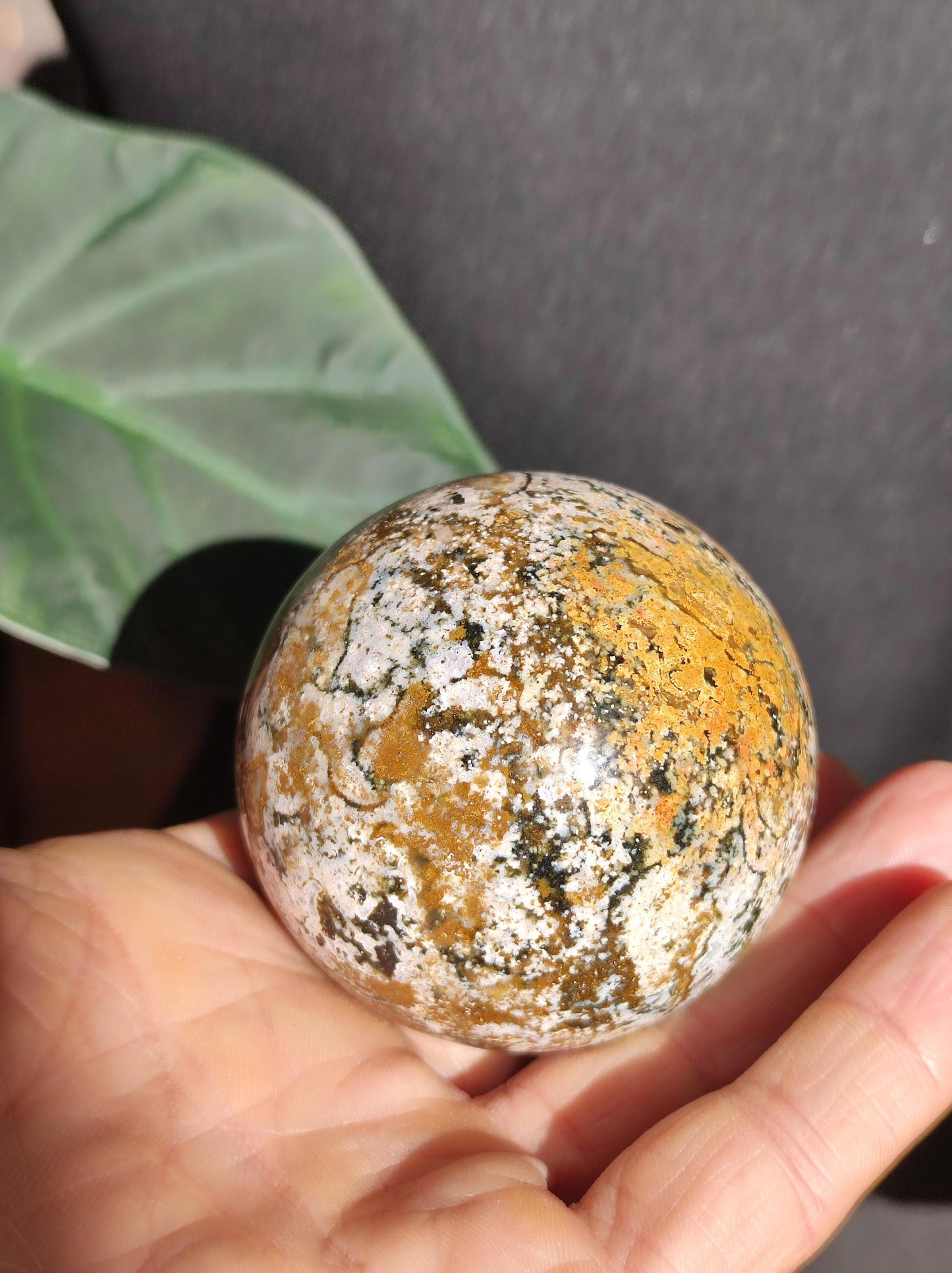 Jaspe océanique - Sphère de pierre précieuse naturelle aux vertus curatives, cristal décoratif, cadeau pour lui/elle, homme/femme, maison, appartement, énergie, rare