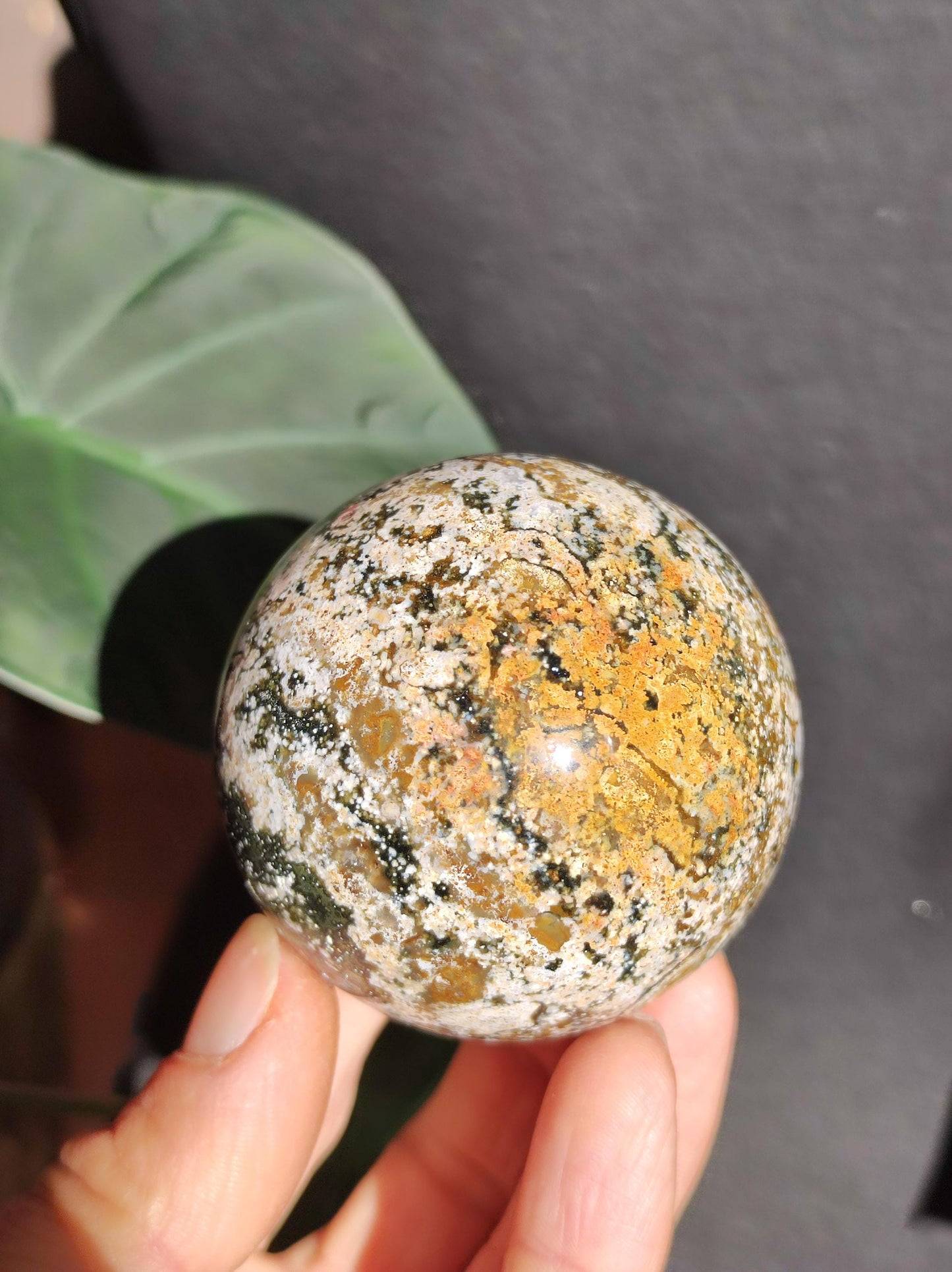 Jaspe océanique - Sphère de pierre précieuse naturelle aux vertus curatives, cristal décoratif, cadeau pour lui/elle, homme/femme, maison, appartement, énergie, rare
