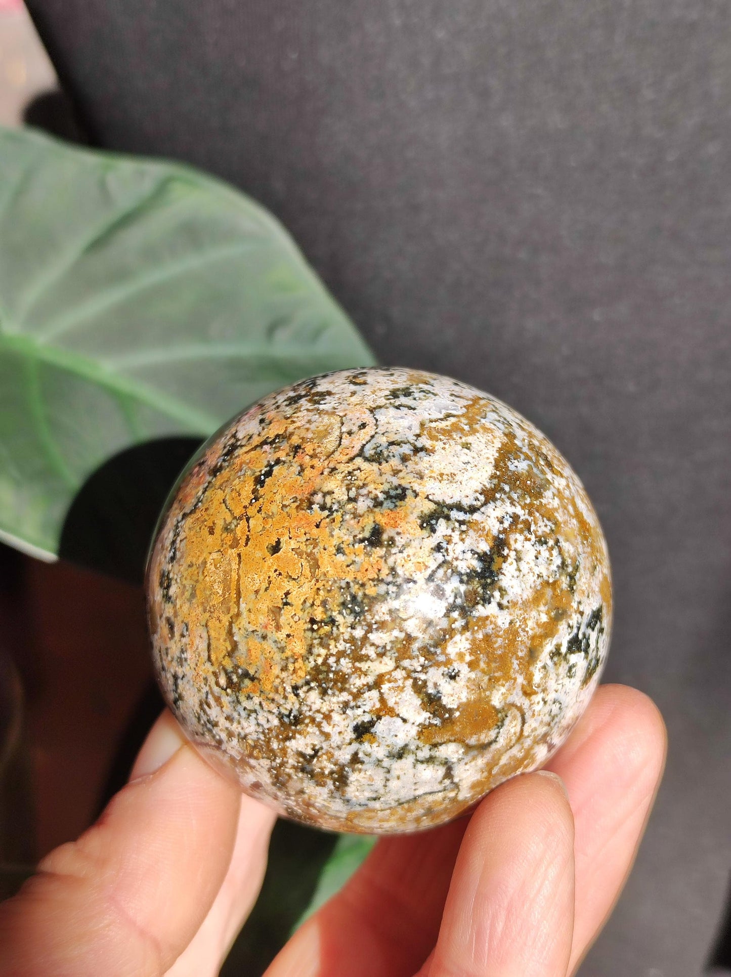 Jaspe océanique - Sphère de pierre précieuse naturelle aux vertus curatives, cristal décoratif, cadeau pour lui/elle, homme/femme, maison, appartement, énergie, rare