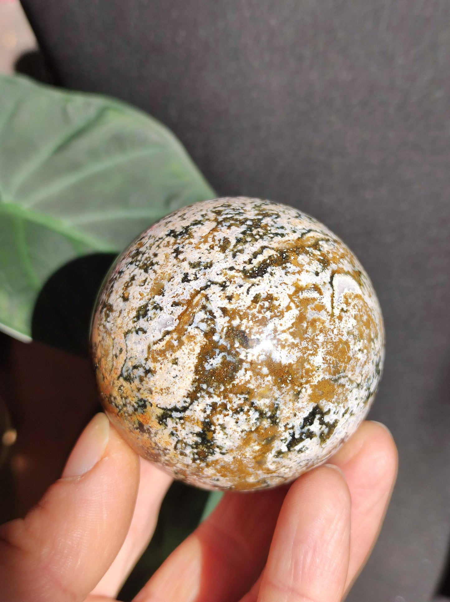 Jaspe océanique - Sphère de pierre précieuse naturelle aux vertus curatives, cristal décoratif, cadeau pour lui/elle, homme/femme, maison, appartement, énergie, rare