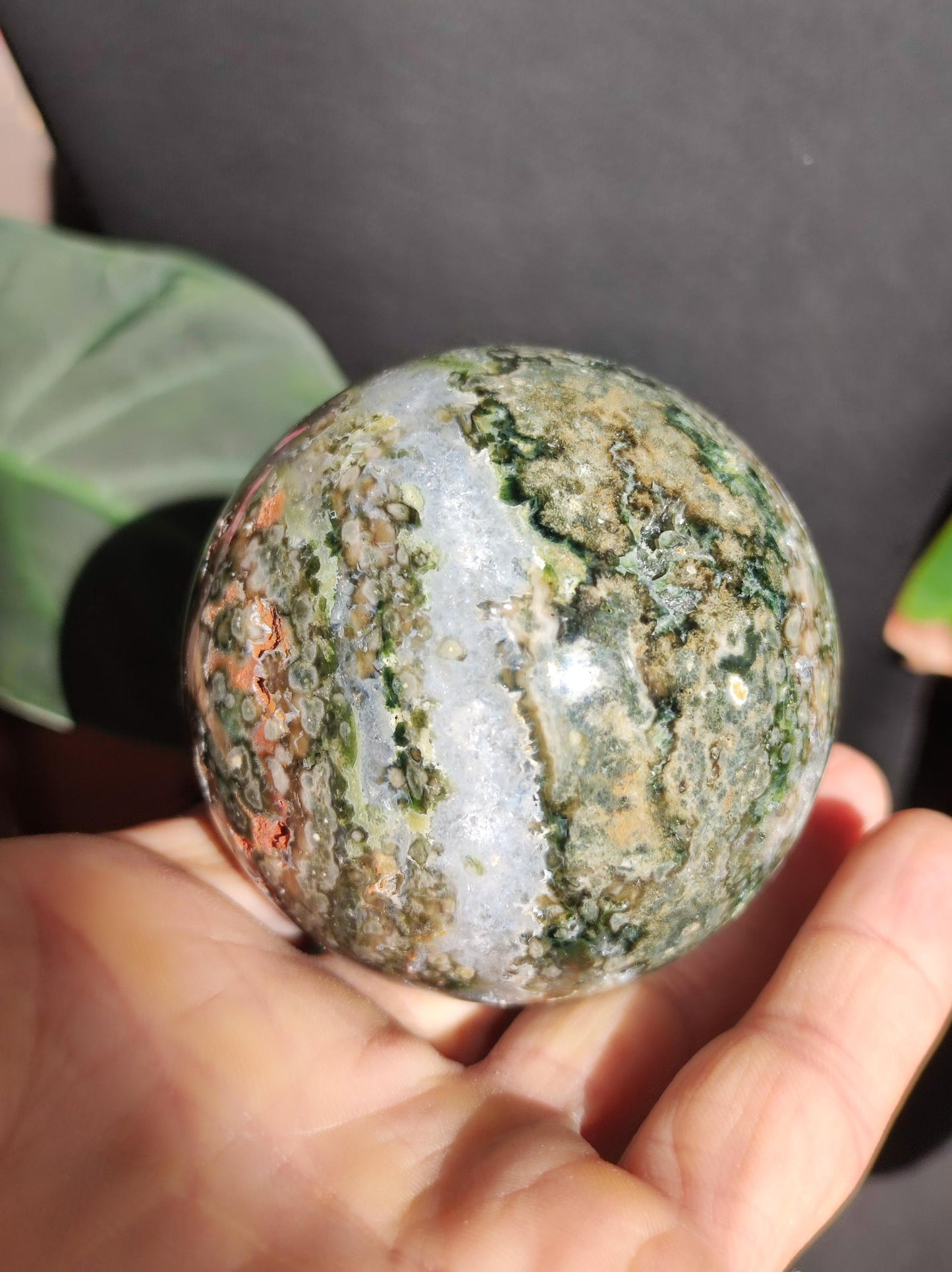 XL 8 veines Ocean Jasper Orbiculaire vert - boule de pierre précieuse pierre de guérison naturelle décoration cristal cadeau lui elle homme femme maison appartement énergie rare