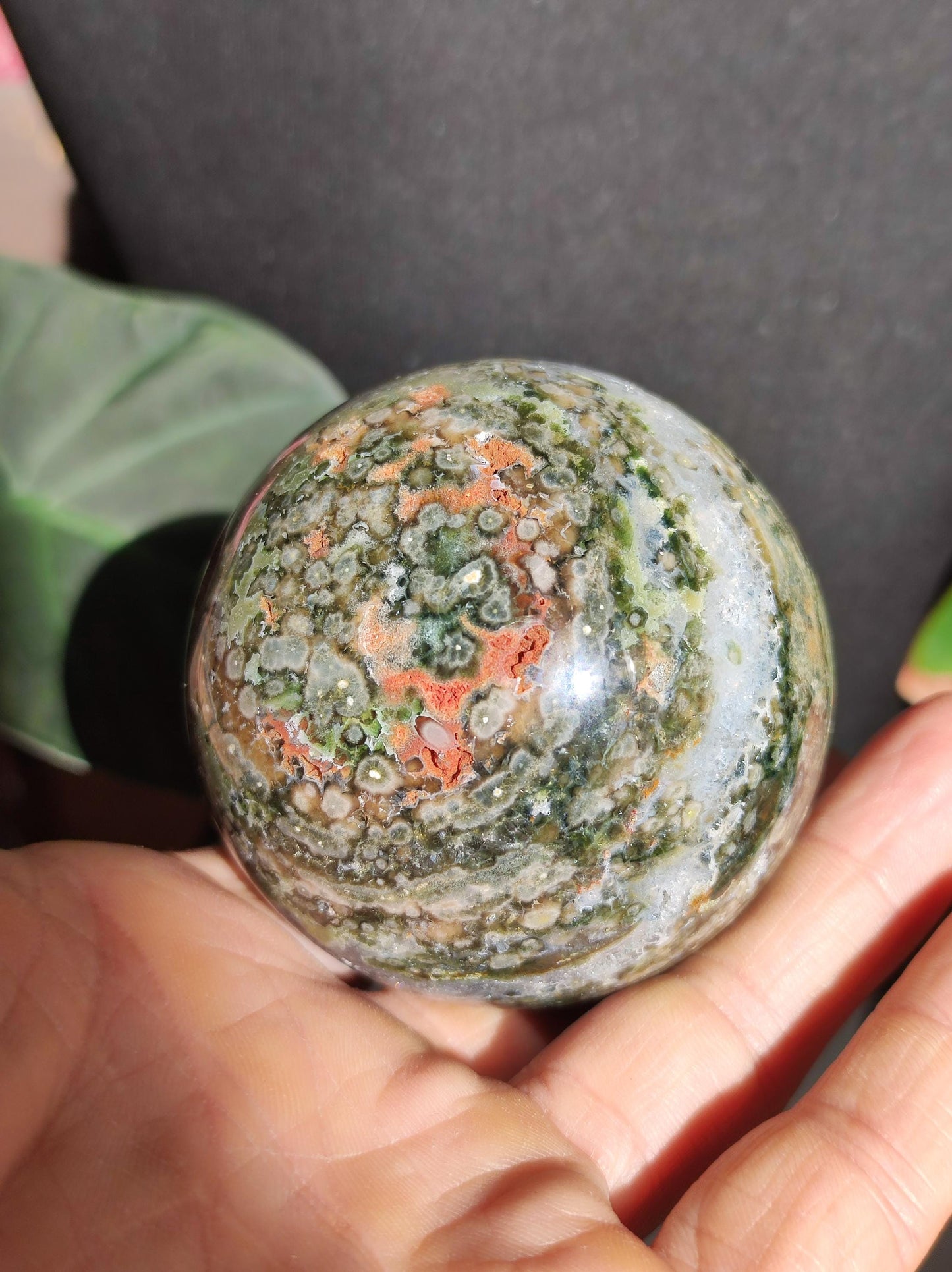 XL 8 veines Ocean Jasper Orbiculaire vert - boule de pierre précieuse pierre de guérison naturelle décoration cristal cadeau lui elle homme femme maison appartement énergie rare