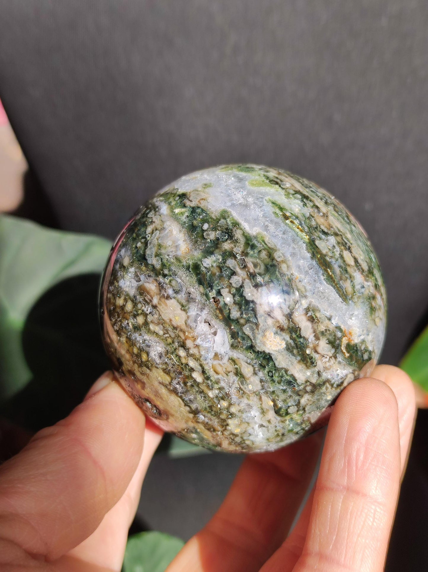 XL 8 veines Ocean Jasper Orbiculaire vert - boule de pierre précieuse pierre de guérison naturelle décoration cristal cadeau lui elle homme femme maison appartement énergie rare