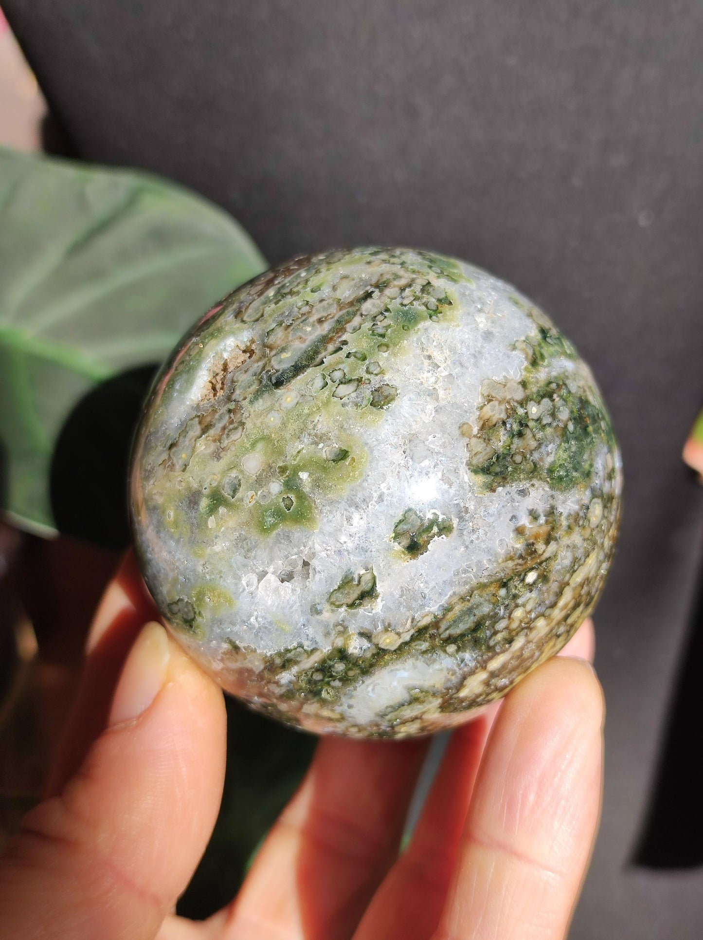 XL 8 veines Ocean Jasper Orbiculaire vert - boule de pierre précieuse pierre de guérison naturelle décoration cristal cadeau lui elle homme femme maison appartement énergie rare