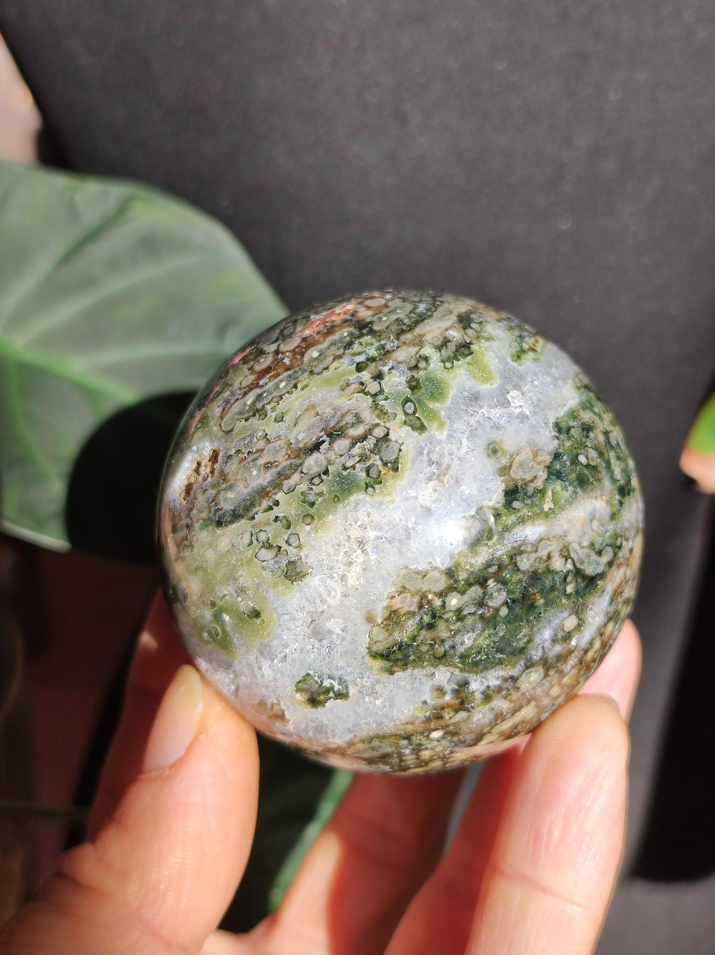 XL 8 veines Ocean Jasper Orbiculaire vert - boule de pierre précieuse pierre de guérison naturelle décoration cristal cadeau lui elle homme femme maison appartement énergie rare