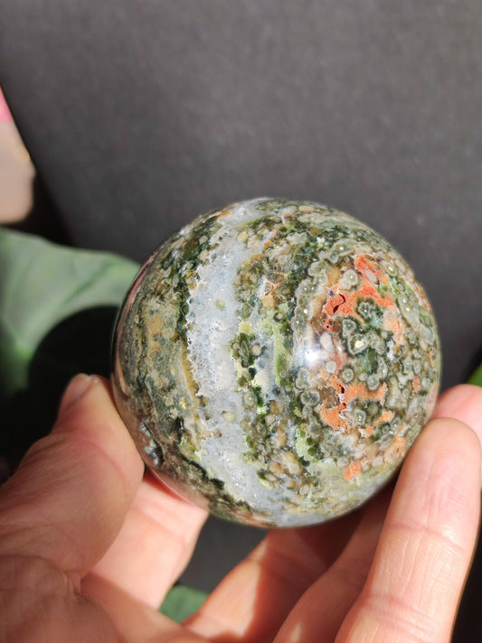 XL 8 Adern Ocean Jaspis Orbicular grün - Edelstein Kugel Natur Heilstein Deko Kristall Geschenk Er Sie Mann Frau Haus Wohnung Energie Selten
