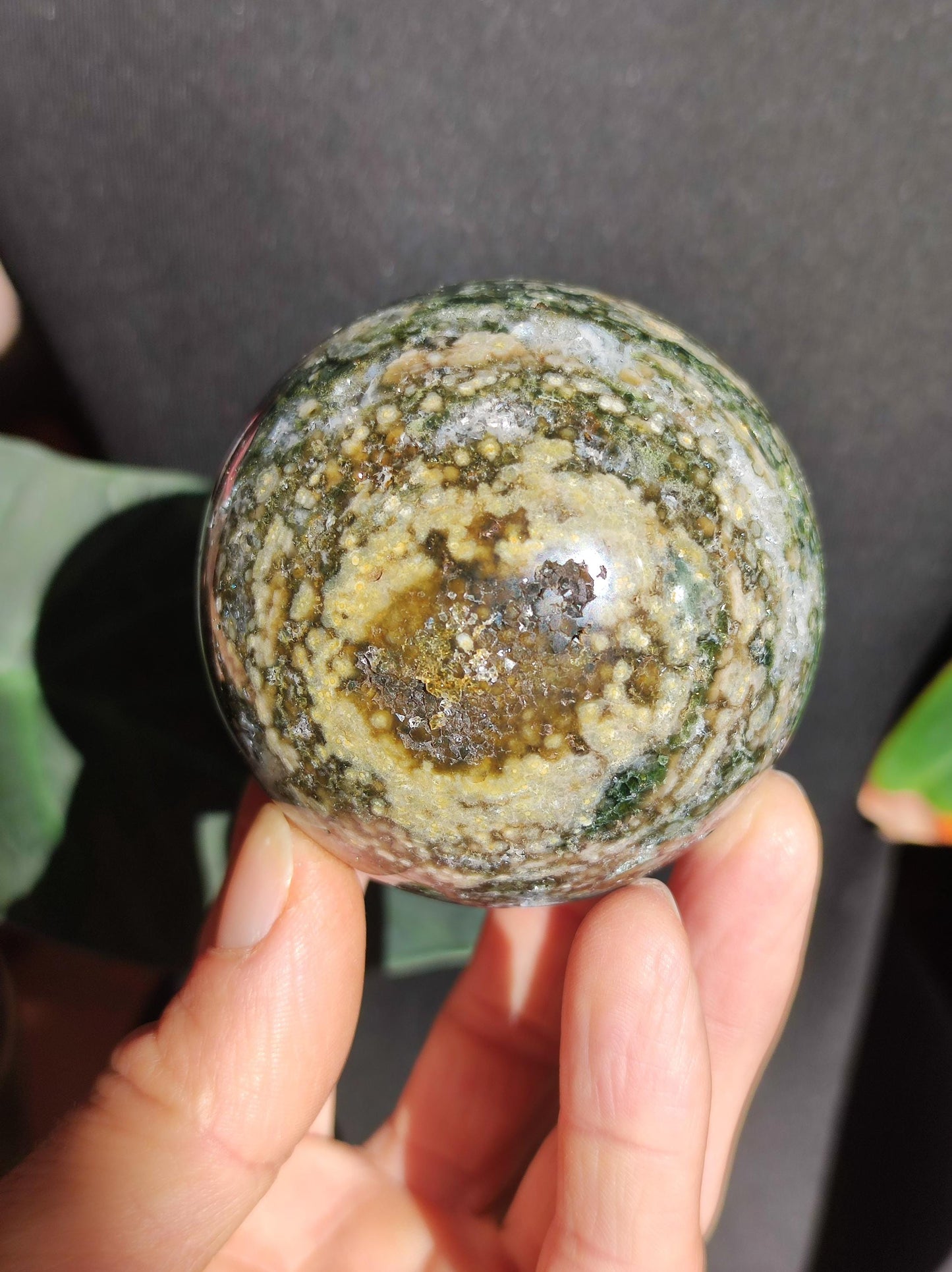 XL 8 veines Ocean Jasper Orbiculaire vert - boule de pierre précieuse pierre de guérison naturelle décoration cristal cadeau lui elle homme femme maison appartement énergie rare