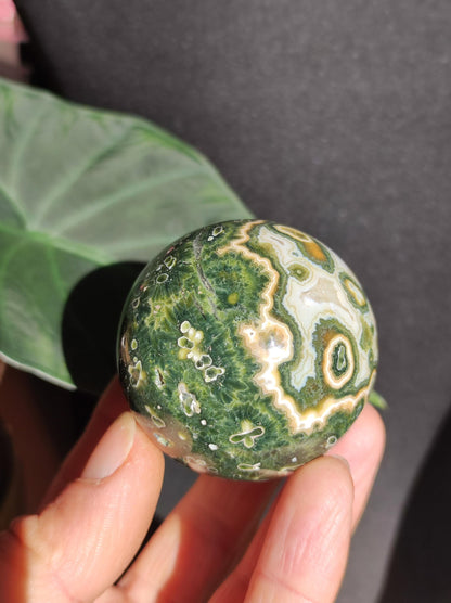 Jaspe océanique vert orbiculaire à 8 veines - Sphère de pierre précieuse rare, pierre de guérison naturelle, cristal décoratif, cadeau pour lui, elle, homme, femme, maison, énergie, rare