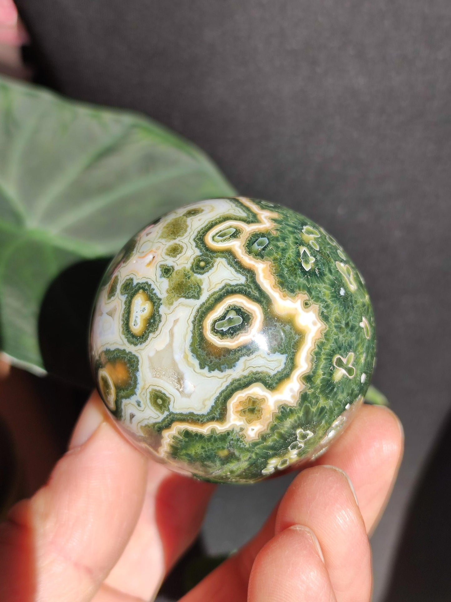 Jaspe océanique vert orbiculaire à 8 veines - Sphère de pierre précieuse rare, pierre de guérison naturelle, cristal décoratif, cadeau pour lui, elle, homme, femme, maison, énergie, rare