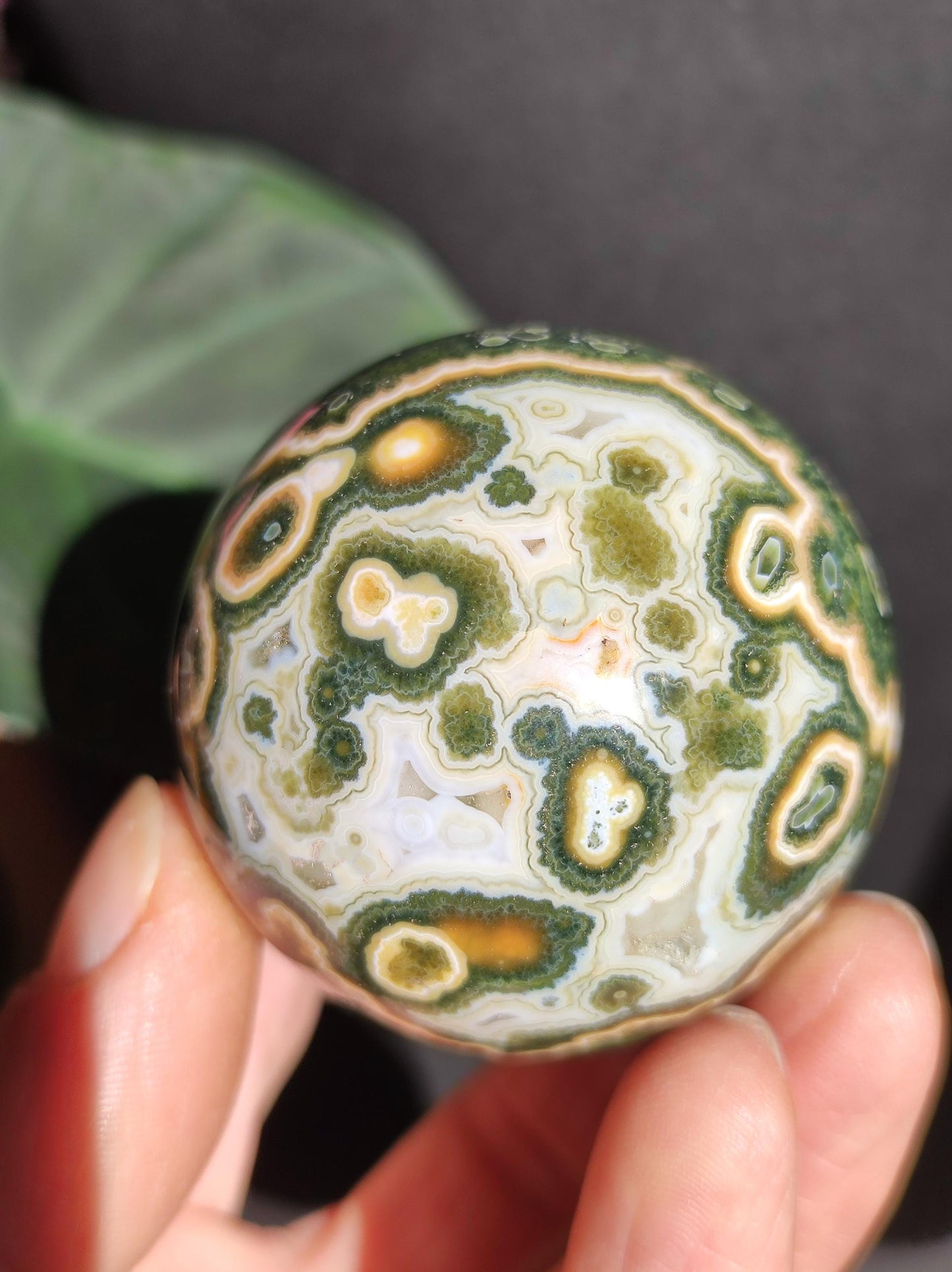 Jaspe océanique vert orbiculaire à 8 veines - Sphère de pierre précieuse rare, pierre de guérison naturelle, cristal décoratif, cadeau pour lui, elle, homme, femme, maison, énergie, rare