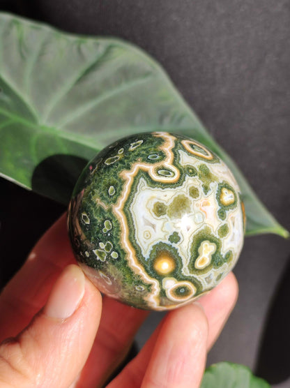Jaspe océanique vert orbiculaire à 8 veines - Sphère de pierre précieuse rare, pierre de guérison naturelle, cristal décoratif, cadeau pour lui, elle, homme, femme, maison, énergie, rare