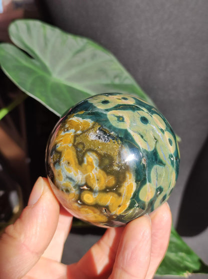 Jaspe océanique vert orbiculaire à 8 veines - Sphère de pierre précieuse rare, pierre de guérison naturelle, cristal décoratif, cadeau pour lui, elle, homme, femme, maison, énergie, rare