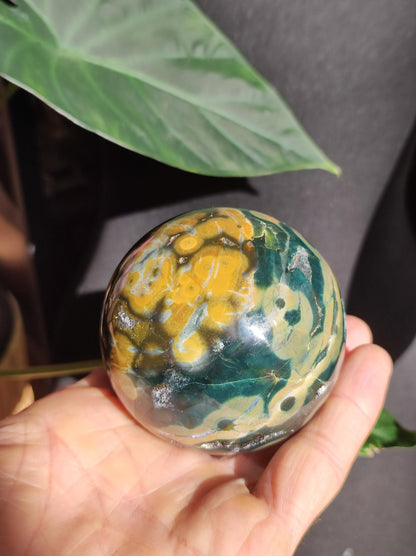 Jaspe océanique vert orbiculaire à 8 veines - Sphère de pierre précieuse rare, pierre de guérison naturelle, cristal décoratif, cadeau pour lui, elle, homme, femme, maison, énergie, rare