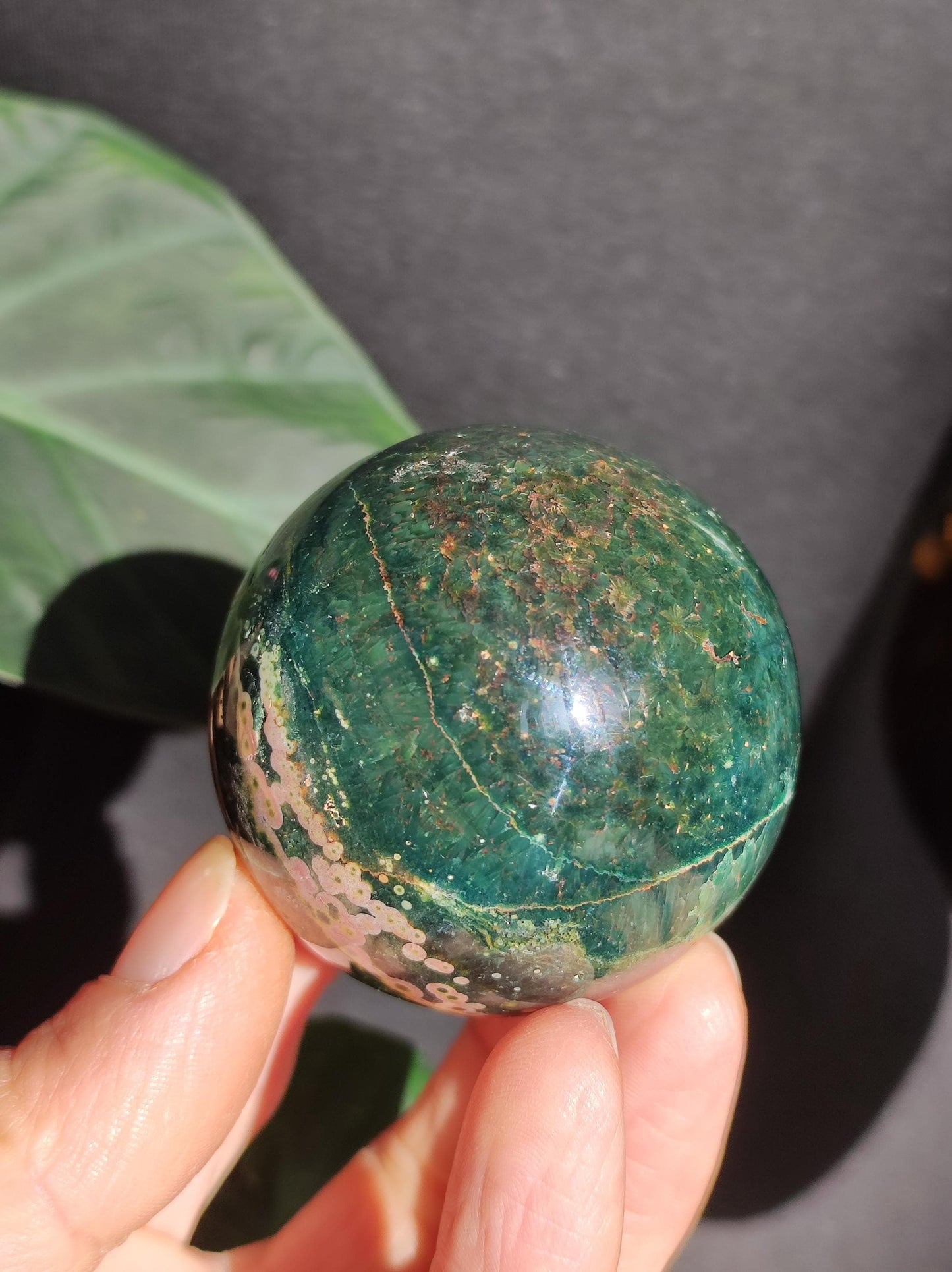 Jaspe océanique vert orbiculaire à 8 veines - Sphère de pierre précieuse rare, pierre de guérison naturelle, cristal décoratif, cadeau pour lui, elle, homme, femme, maison, énergie, rare