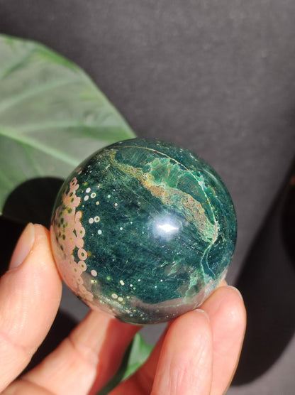 Jaspe océanique vert orbiculaire à 8 veines - Sphère de pierre précieuse rare, pierre de guérison naturelle, cristal décoratif, cadeau pour lui, elle, homme, femme, maison, énergie, rare