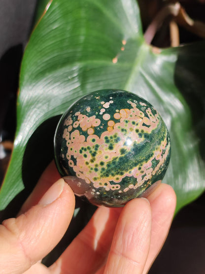 Jaspe océanique vert orbiculaire à 8 veines - Sphère de pierre précieuse rare, pierre de guérison naturelle, cristal décoratif, cadeau pour lui, elle, homme, femme, maison, énergie, rare