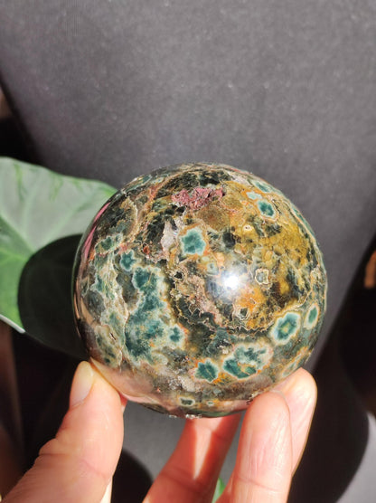 XXL 8 brins de jaspe océanique orbiculaire vert - Sphère de pierre précieuse naturelle Pierre de guérison Déco Cristal Cadeau Pour Lui Elle Homme Femme Maison Habitat Énergie Rare